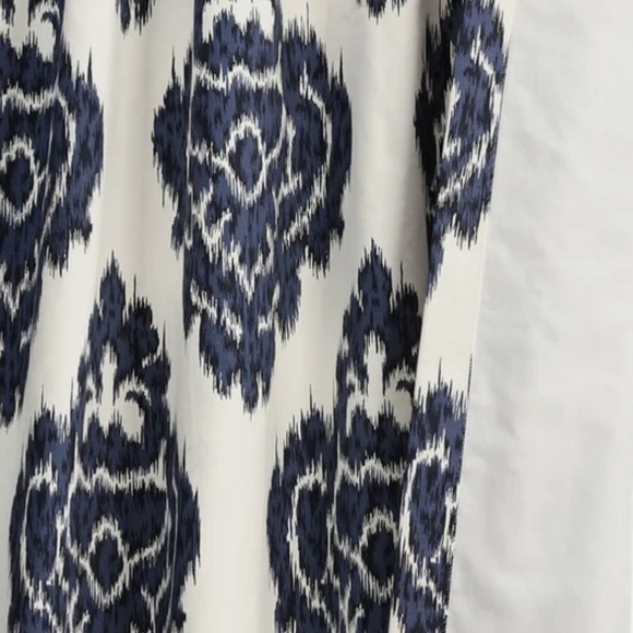 2 Half Price Drapes Ikat Blue Navy Printed Curtain Lined Damask Cotton 50” x 96” - Picture 3 of 7